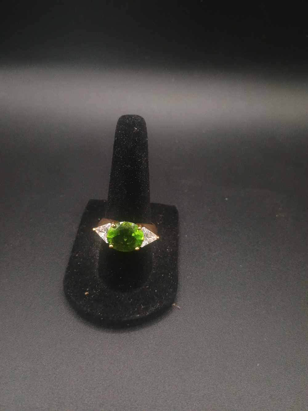 Peridot With Cubic Zirconia On Sterling Vermiel Ring, Size 8.25